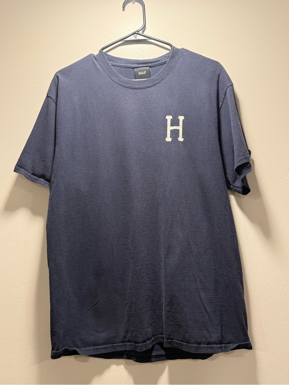 HUF Navy Short Sleeve Crew T-Shirt with White 'H' Chest Logo